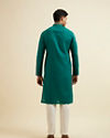 alt message - Manyavar Men Teal Green Striped Plain Kurta Set image number 4