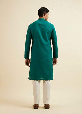 alt message - Manyavar Men Teal Green Striped Plain Kurta Set image number 4