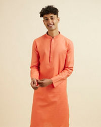 Manyavar Men Orange Plain Kurta Set