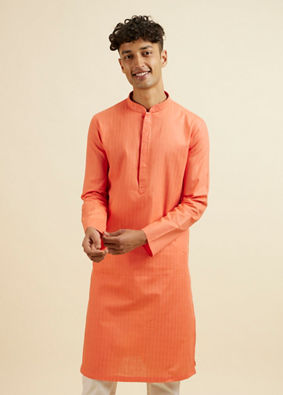 Manyavar Men Orange Plain Kurta Set