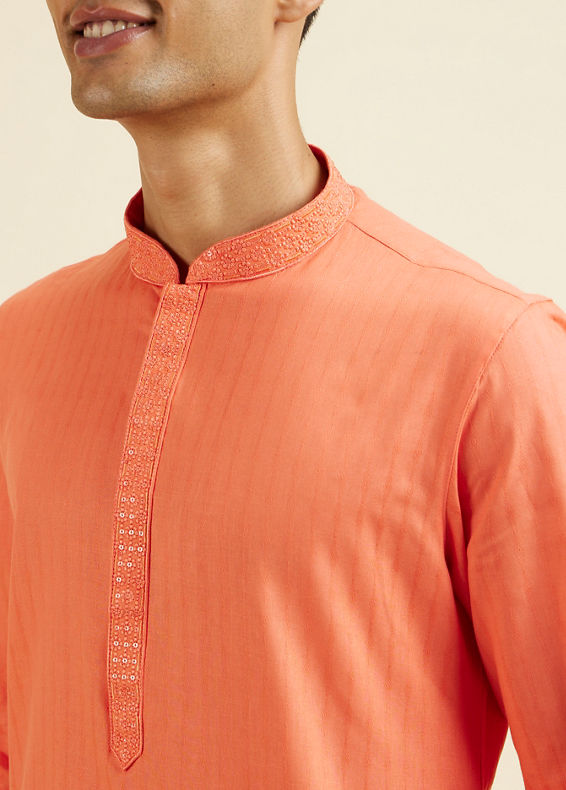 Manyavar Men Orange Plain Kurta Set