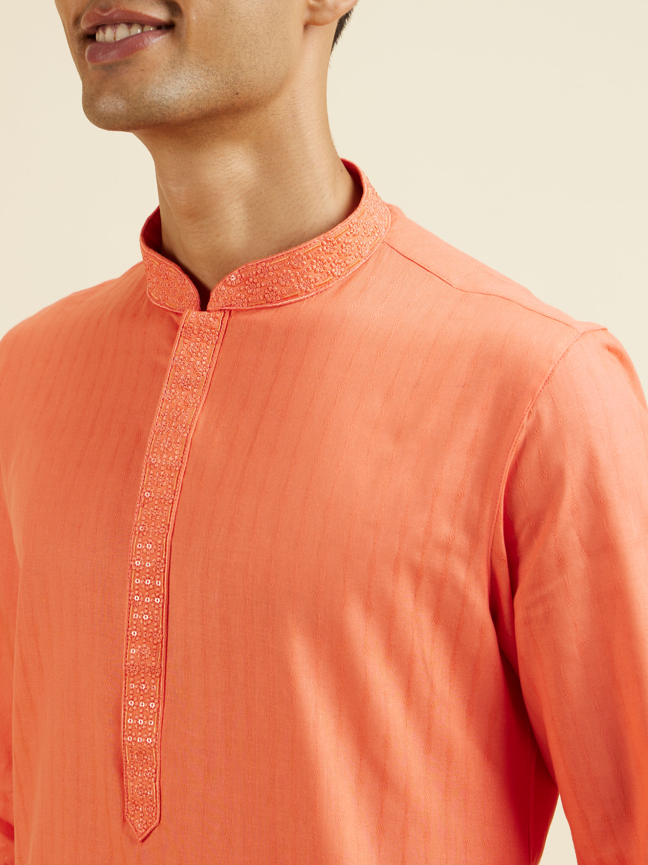 Manyavar Men Orange Plain Kurta Set