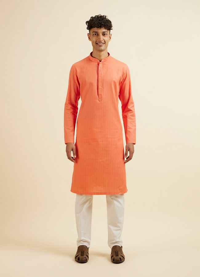 Manyavar Men Orange Plain Kurta Set