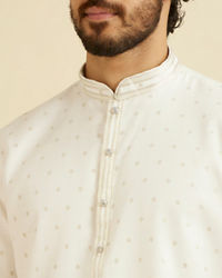 Manyavar Men Warm White Floral Buta Patterned Kurta Set