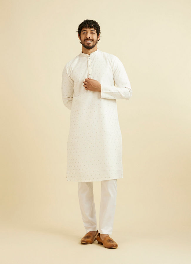 Manyavar Men Warm White Floral Buta Patterned Kurta Set