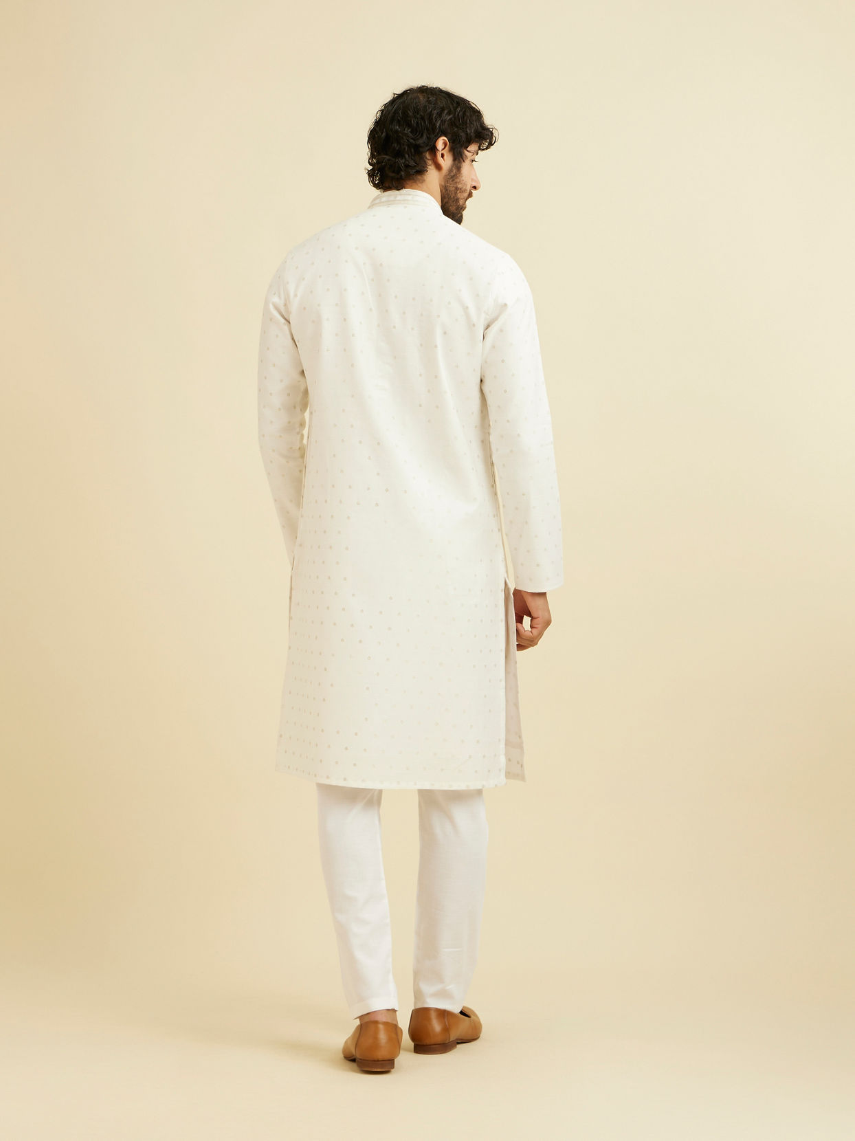 Manyavar Men Warm White Floral Buta Patterned Kurta Set