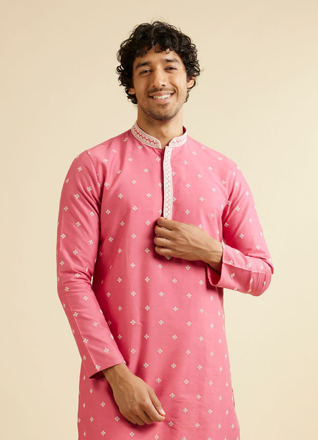 Manyavar Men Rani Pink Buta Embroidered Kurta Set