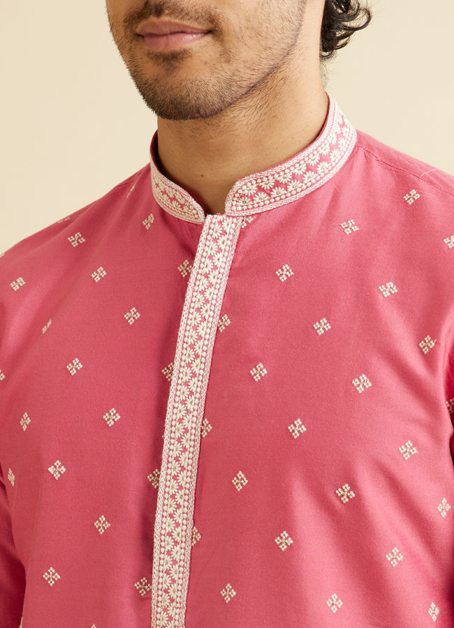 Manyavar Men Rani Pink Buta Embroidered Kurta Set