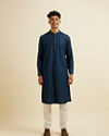 Manyavar Men Dark Blue Chikankari Printed Kurta Set