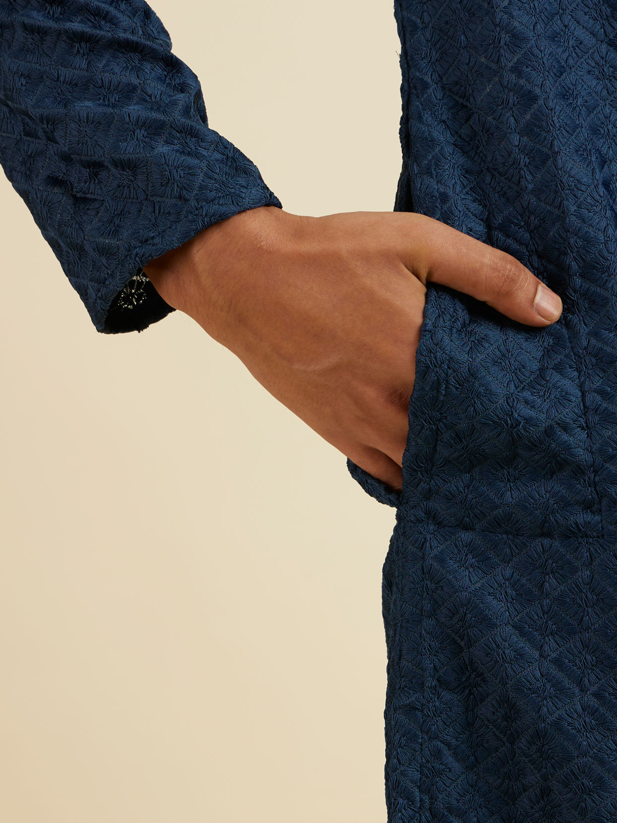 Manyavar Men Dark Blue Chikankari Printed Kurta Set