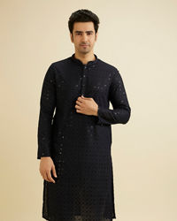 Manyavar Men Charcoal Black Chikankari Kurta Set with Sequin Work