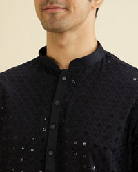 Manyavar Men Charcoal Black Chikankari Kurta Set with Sequin Work