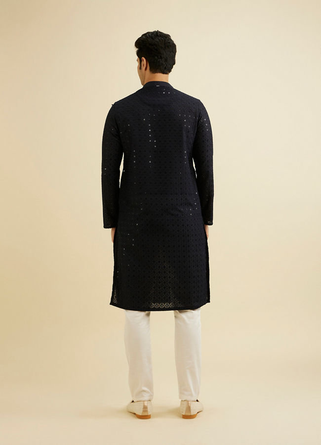 Manyavar Men Charcoal Black Chikankari Kurta Set with Sequin Work
