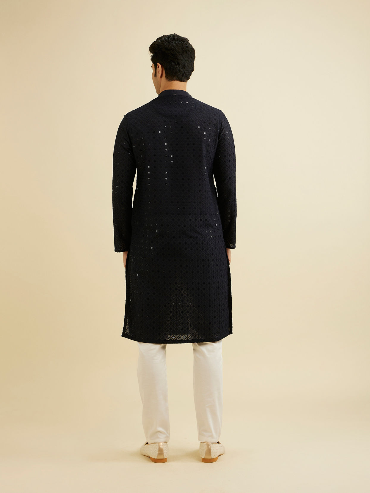 Manyavar Men Charcoal Black Chikankari Kurta Set with Sequin Work