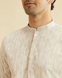 Manyavar Men Soft Beige Chikankari Sequin Embellished Kurta Set
