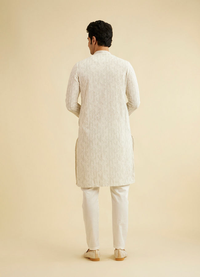 Manyavar Men Soft Beige Chikankari Sequin Embellished Kurta Set