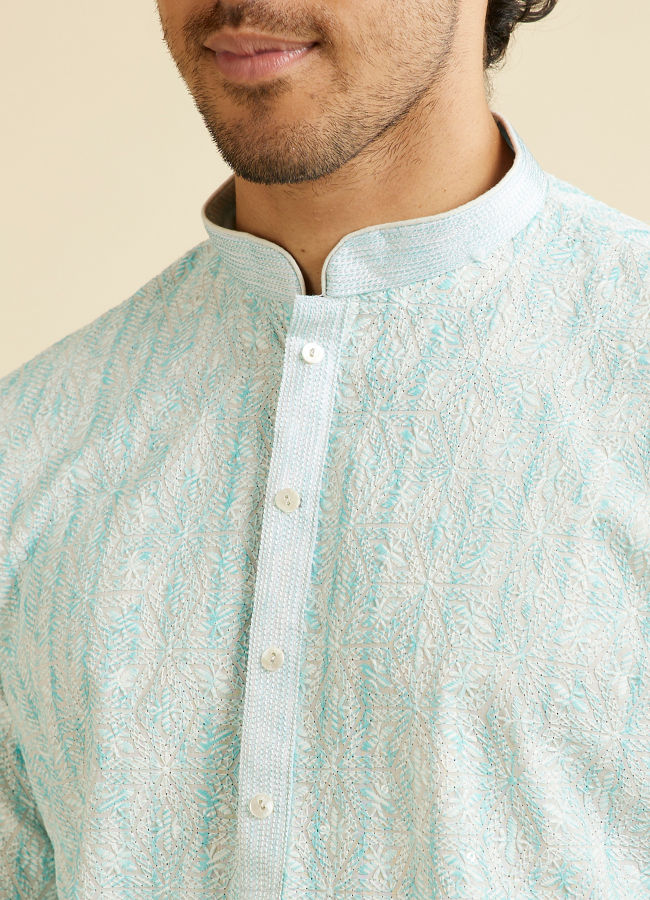 Manyavar Men Aqua Green Sequin Embellished Kurta Set