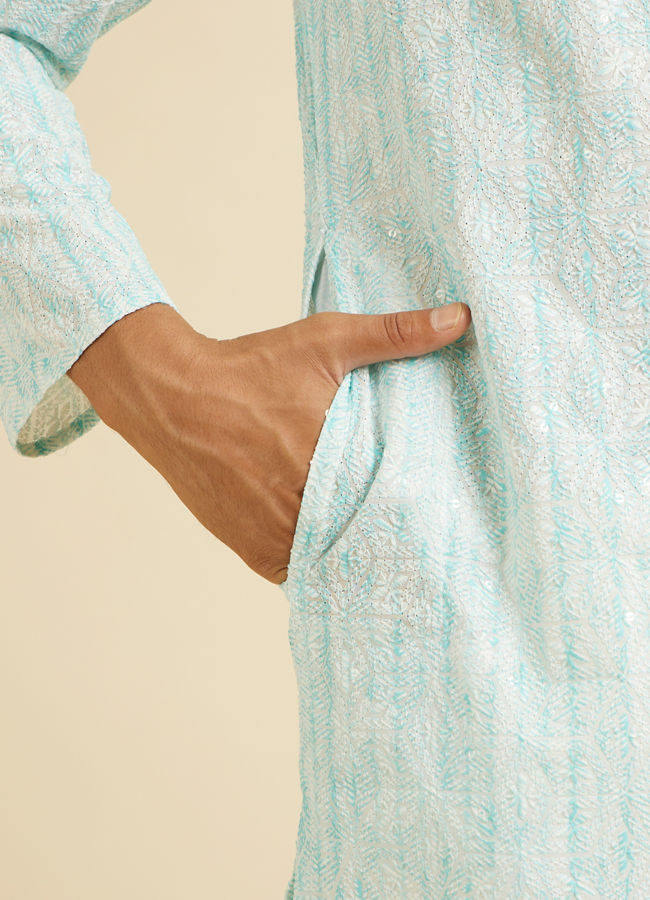 Manyavar Men Aqua Green Sequin Embellished Kurta Set