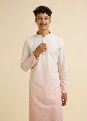 alt message - Manyavar Men Pink Ombre Dyed Chikankari Kurta Set image number 0