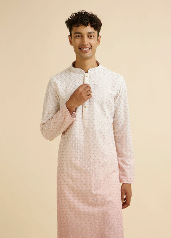 Manyavar Men Pink Ombre Dyed Chikankari Kurta Set