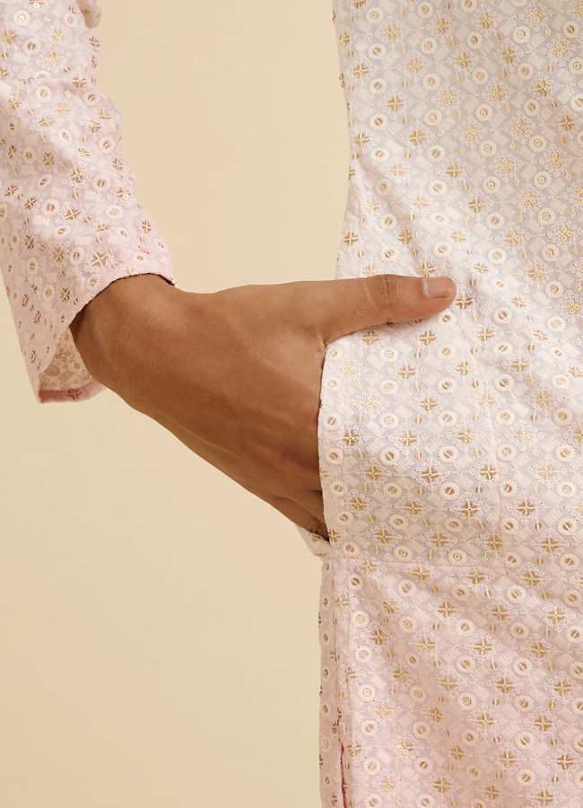 Manyavar Men Pink Ombre Dyed Chikankari Kurta Set