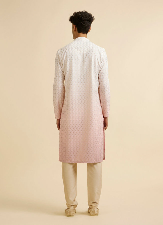 Manyavar Men Pink Ombre Dyed Chikankari Kurta Set