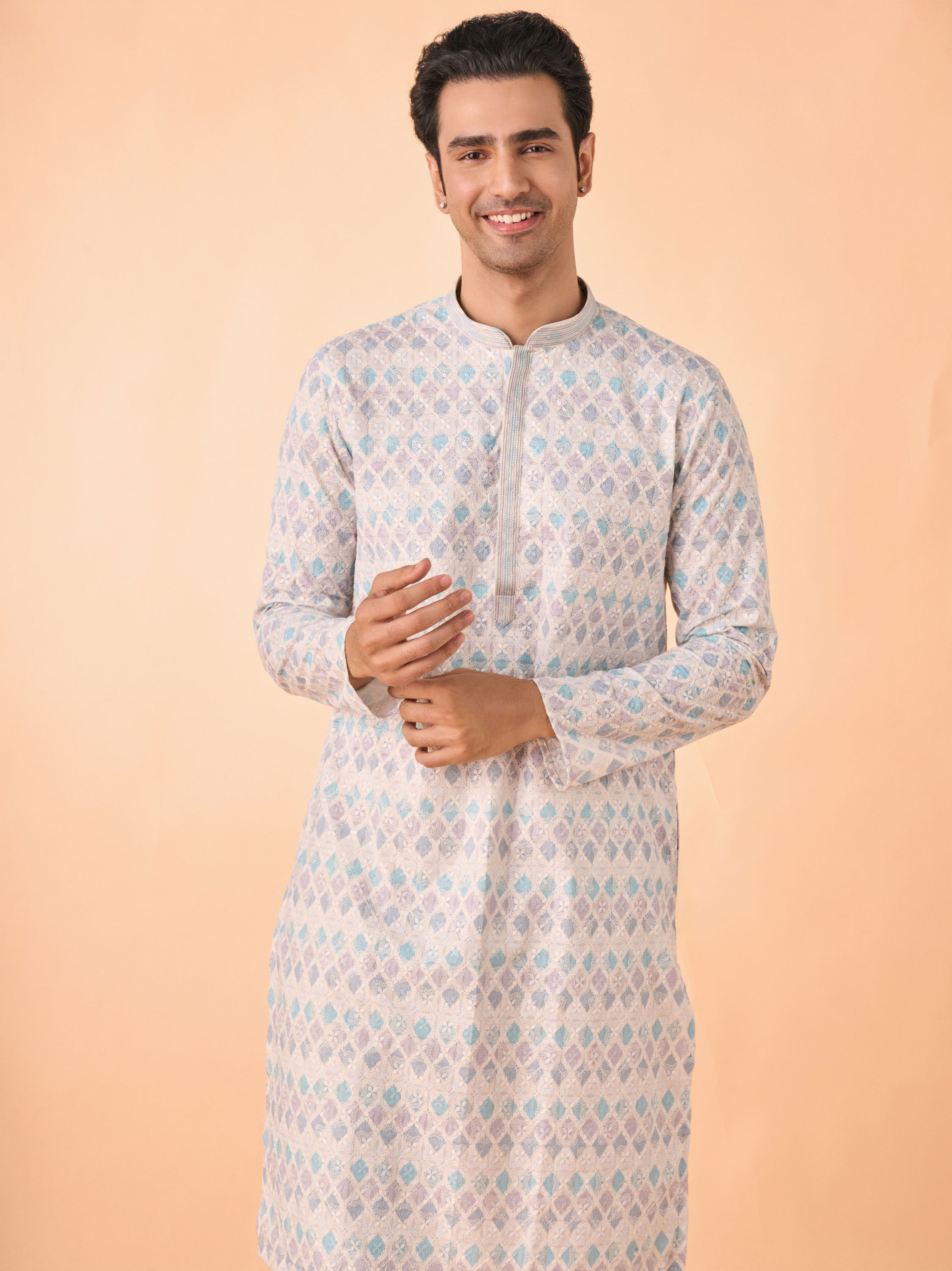 Manyavar Men Elegant Warm Cream Kurta Pajama