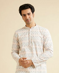 Manyavar Men Warm White Chikankari Inspired Sequinned Kurta Set