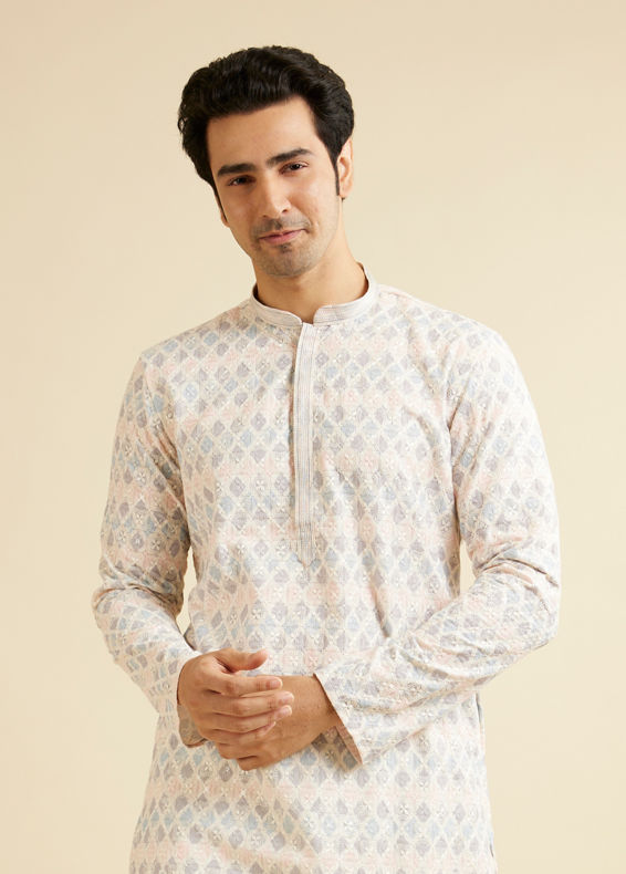 Manyavar Men Warm White Chikankari Inspired Sequinned Kurta Set