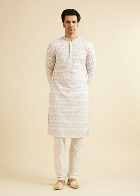 alt message - Manyavar Men Warm White Chikankari Inspired Sequinned Kurta Set image number 2