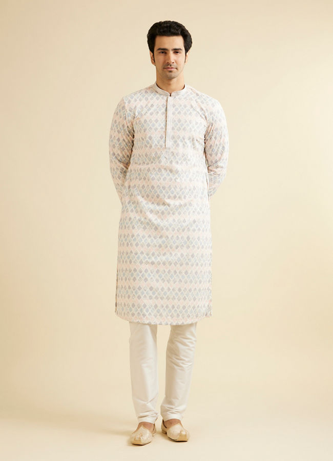 alt message - Manyavar Men Warm White Chikankari Inspired Sequinned Kurta Set image number 2