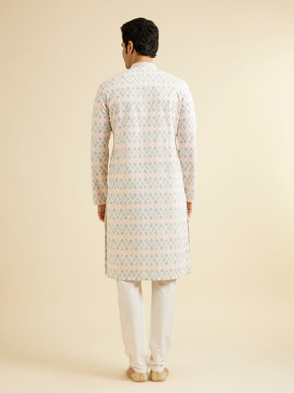 Manyavar Men Warm White Chikankari Inspired Sequinned Kurta Set