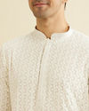 Manyavar Men Warm White Chikankari Embroidered Kurta Set with Sequin Work