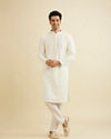 Manyavar Men Warm White Chikankari Embroidered Kurta Set with Sequin Work