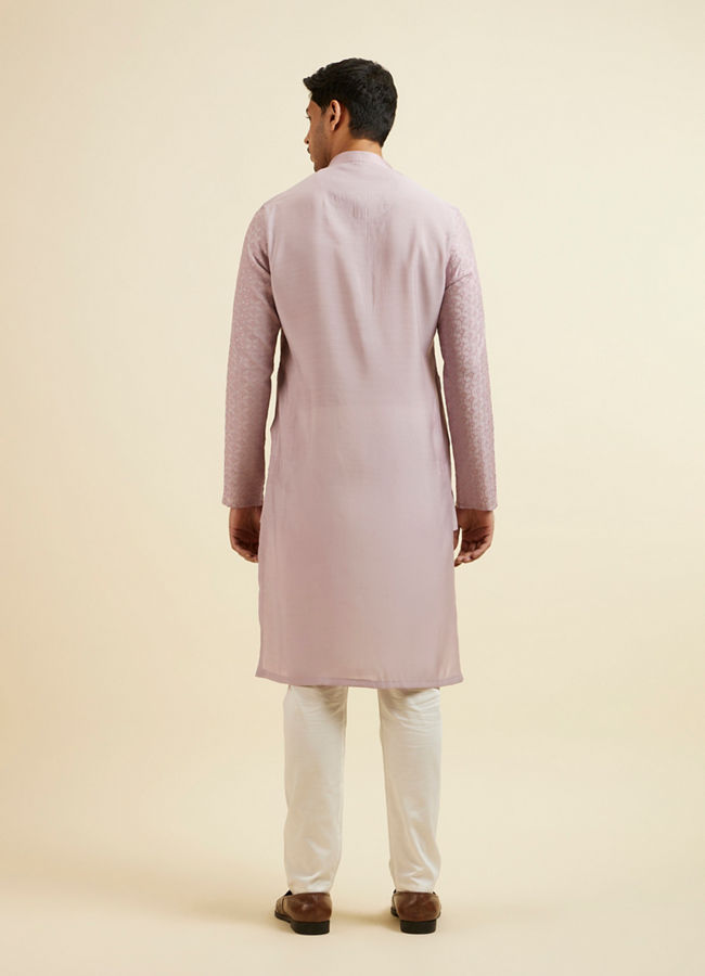 Manyavar Men Lilac Jaal Patterned Sequined Kurta Set image number 4