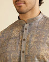Manyavar Men Soft Beige Blended Imperial Patterned Kurta Set