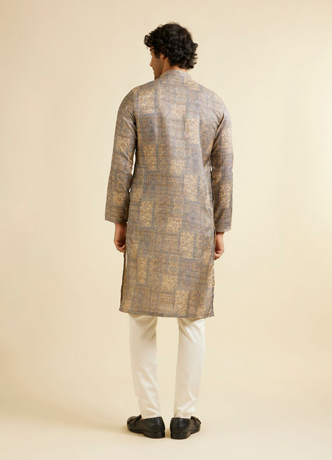 Manyavar Men Soft Beige Blended Imperial Patterned Kurta Set