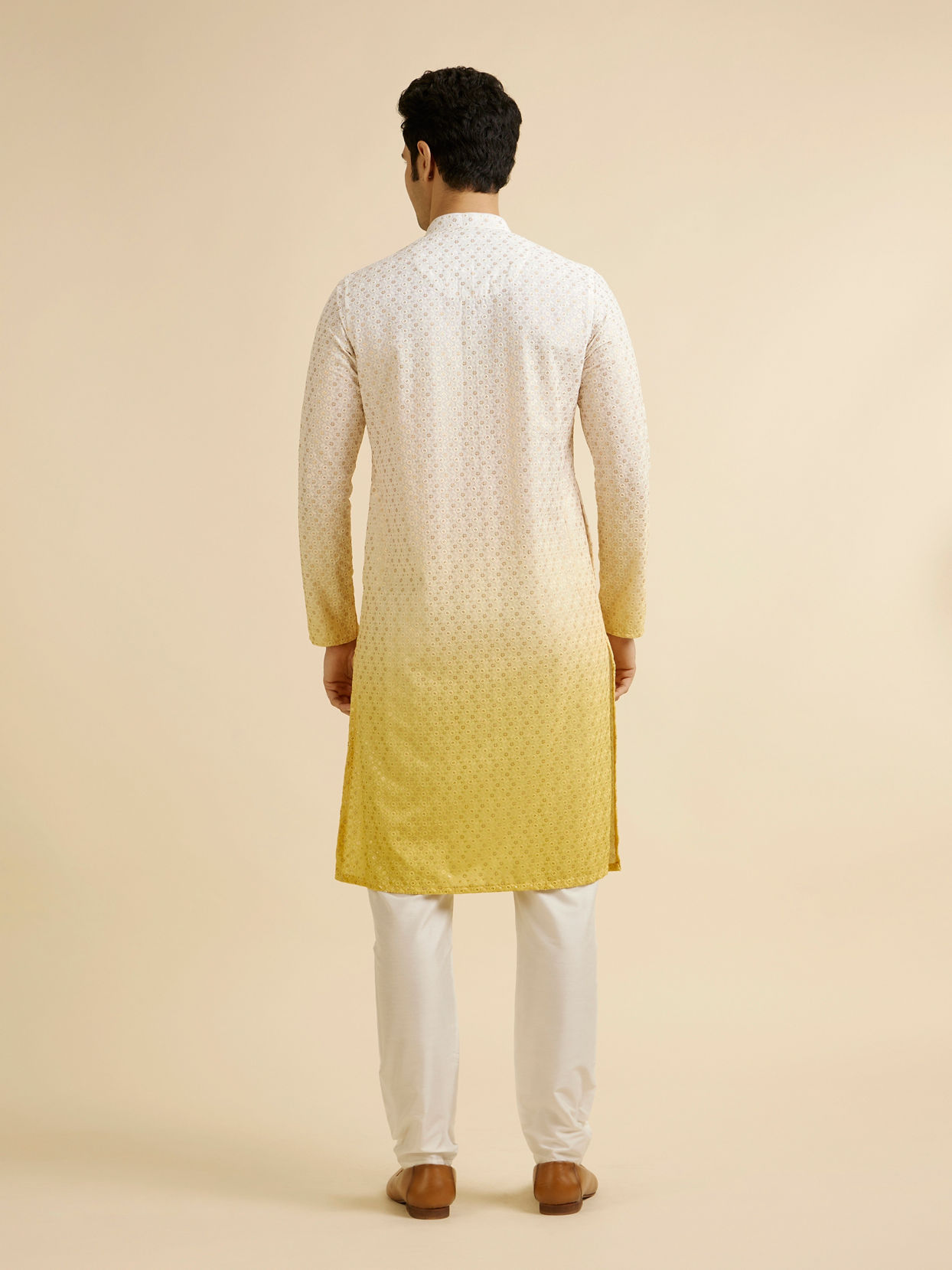 Manyavar Men Yellow Ombre Dyed Chikankari Kurta Set