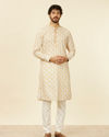 Manyavar Men Soft Beige Paisley Patterned Kurta Set