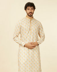 Manyavar Men Soft Beige Paisley Patterned Kurta Set