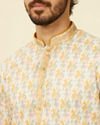 alt message - Manyavar Men Soft Beige Paisley Patterned Kurta Set image number 1