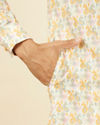 Manyavar Men Soft Beige Paisley Patterned Kurta Set