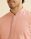 Manyavar Men Coral Peach Buta Jaal Patterned Kurta Set