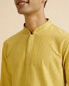 Manyavar Men Mustard Yellow Grid Jaal Patterned Kurta Set
