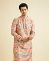 Manyavar Men Soft Beige Ikat Inspired Ogee Print Kurta Set