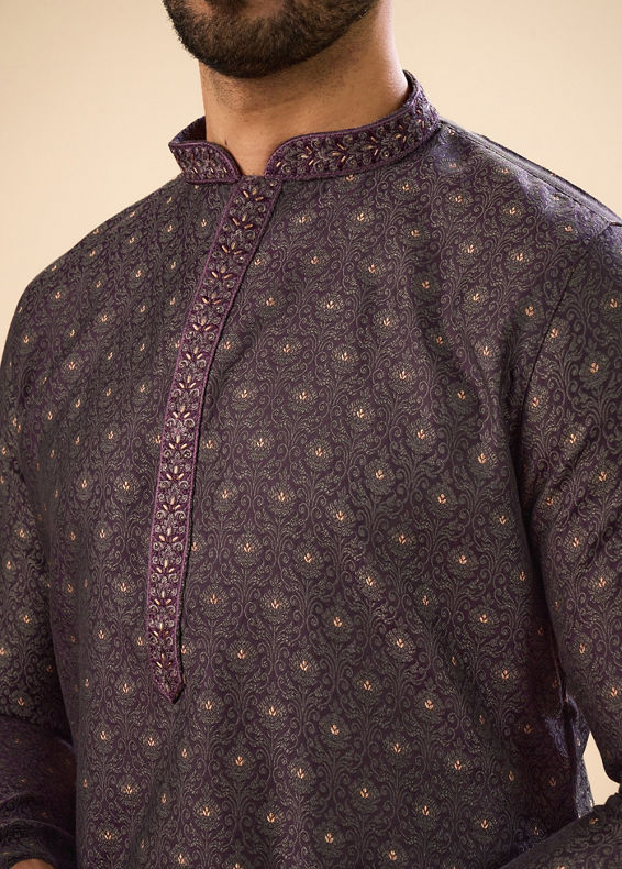 Manyavar Men Regal Purple Brocade Kurta Pajama