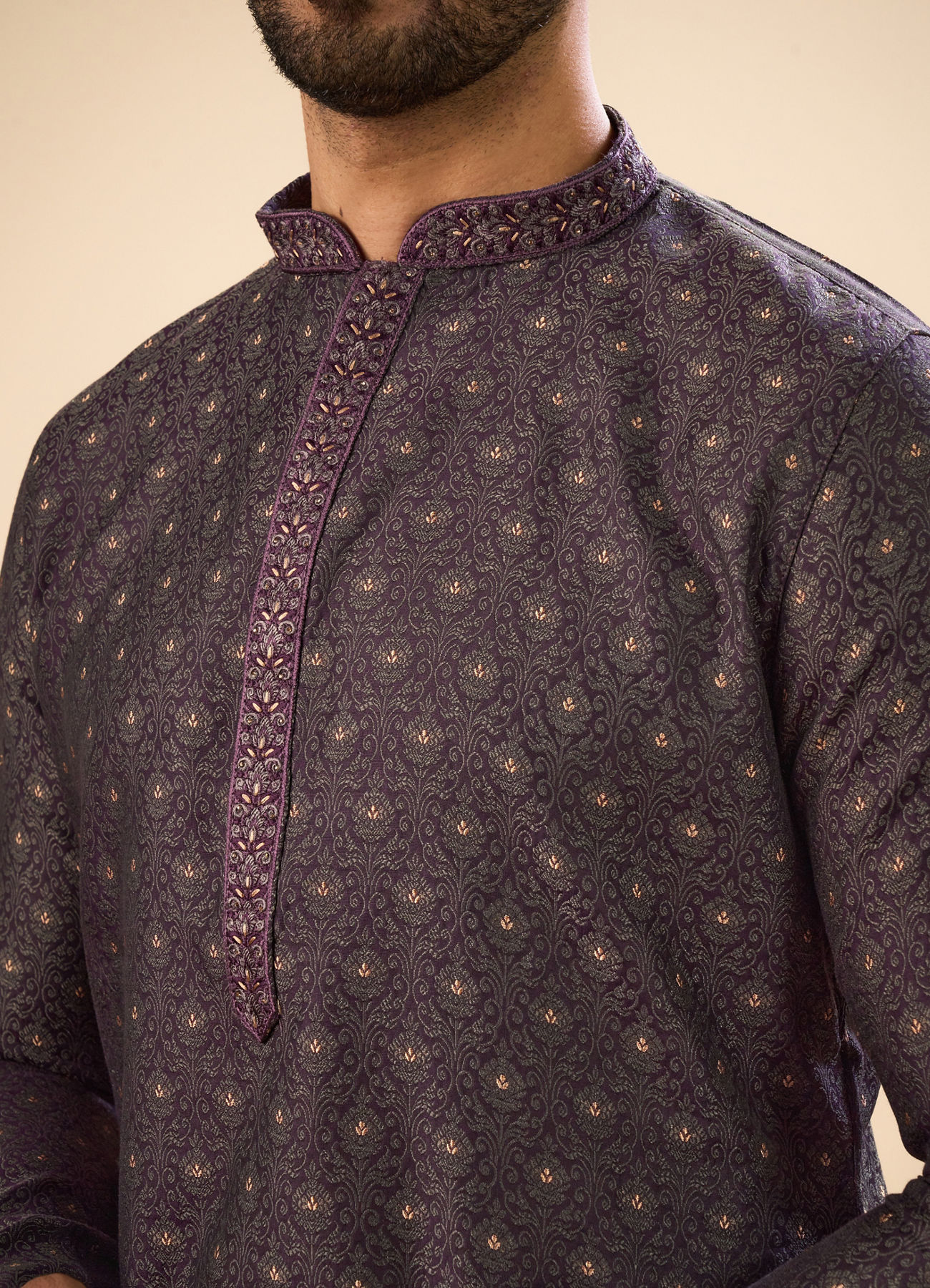 Manyavar Men Regal Purple Brocade Kurta Pajama