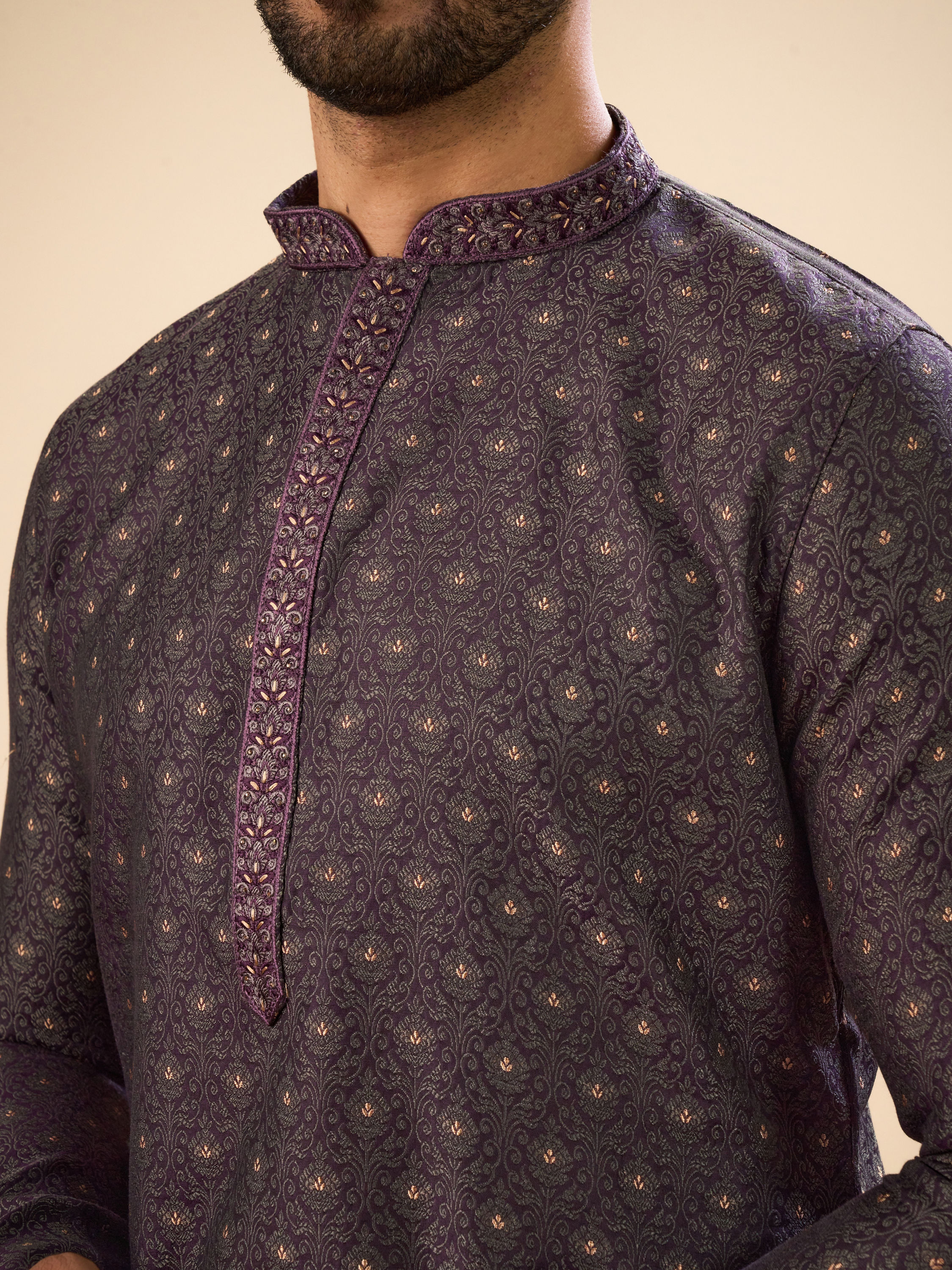 Manyavar Men Regal Purple Brocade Kurta Pajama