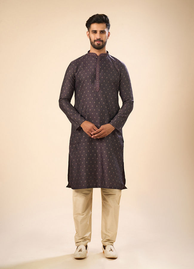 Manyavar Men Regal Purple Brocade Kurta Pajama