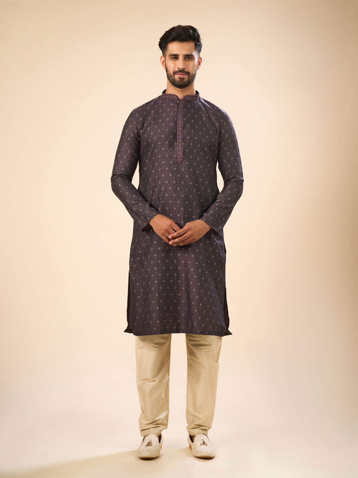 Manyavar Men Regal Purple Brocade Kurta Pajama